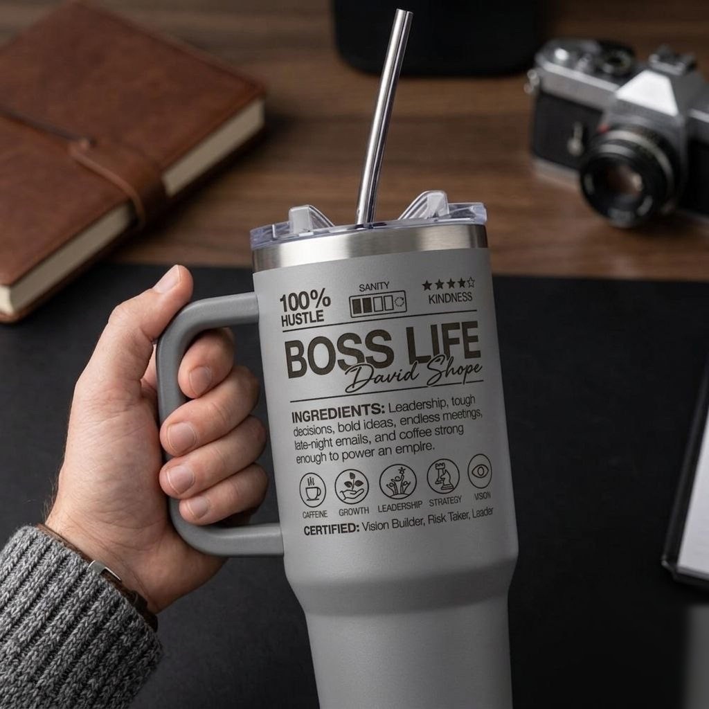 Boss Life David Shope tumbler grabado laser